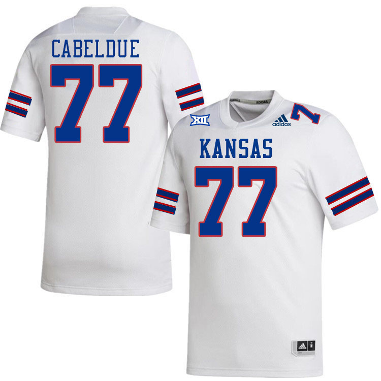 Men #77 Bryce Cabeldue Kansas Jayhawks College Football Jerseys Stitched Sale-White